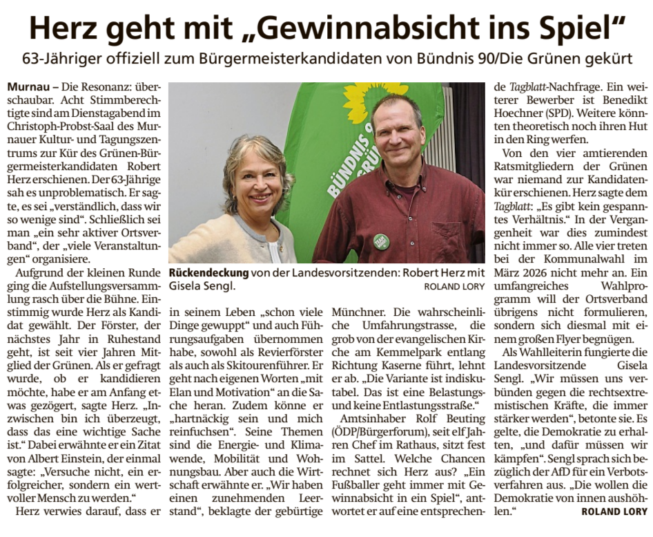Murnauer Tagblatt-Artikel zu Roberts Bürgermeister-Kandidatenwahl