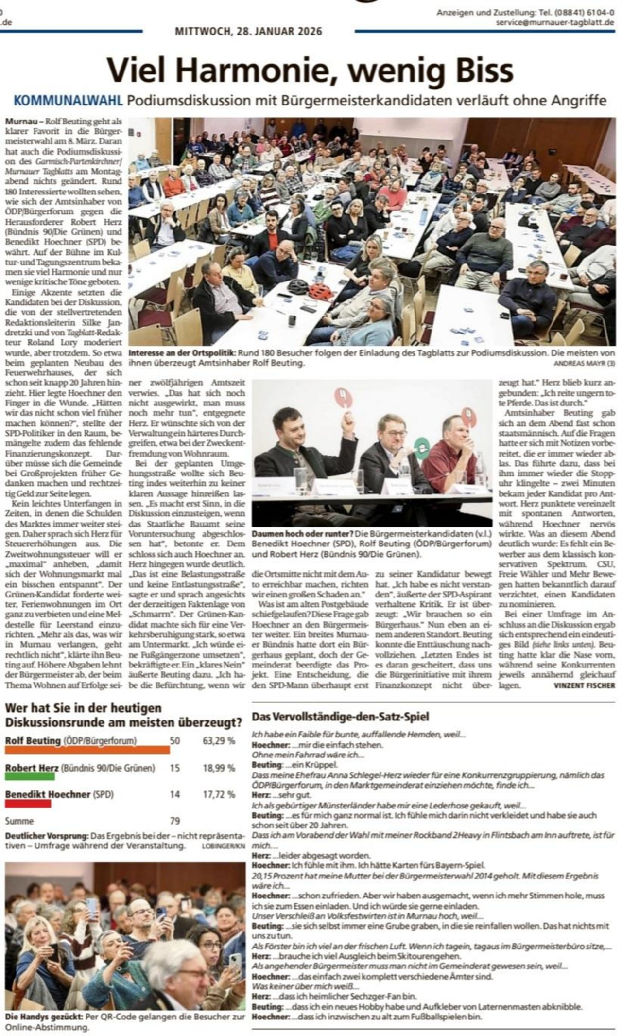 Murnauer Tagblatt zur Podiumsdiskussion mit Bürgermeister-Kandidaten am 26.1.26